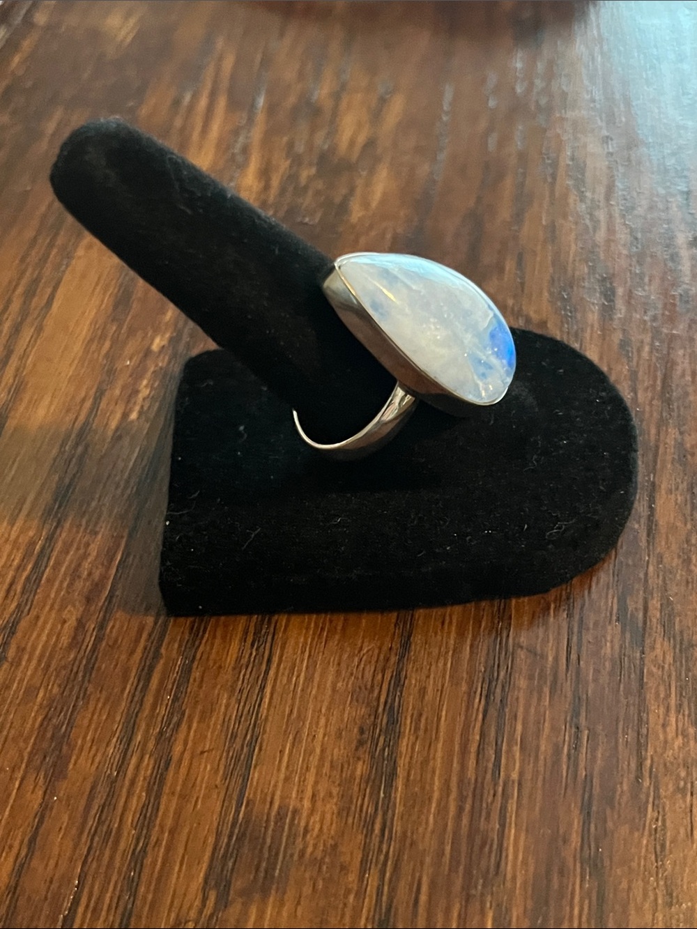 Sterling Silver Teardrop Moonstone Ring in Iridescent Blue - Picture 2 of 8